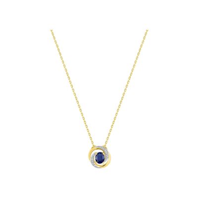 Collier en or jaune, saphir et oxyde de zirconium