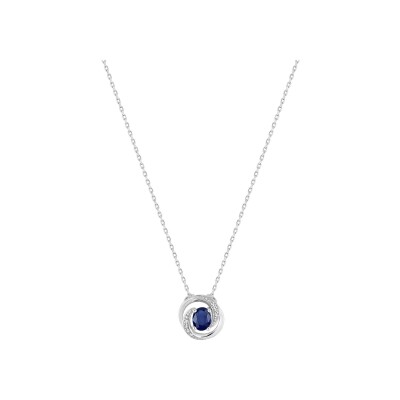 Collier en or blanc, saphir et oxyde de zirconium