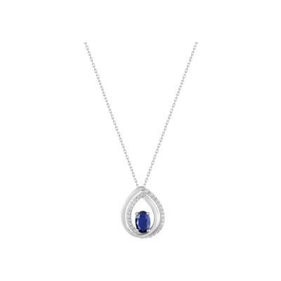 Collier en or blanc, saphir et oxyde de zirconium
