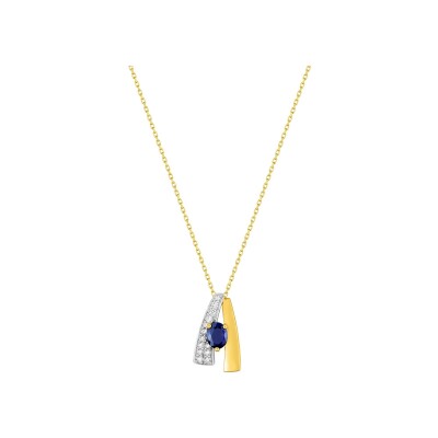 Collier en or jaune, saphir et oxyde de zirconium