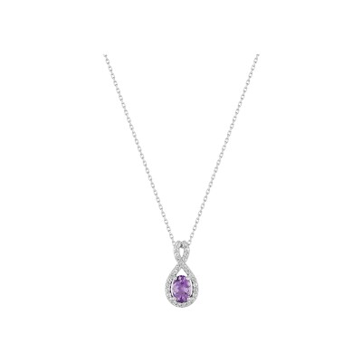 Collier en or blanc, améthyste et oxyde de zirconium