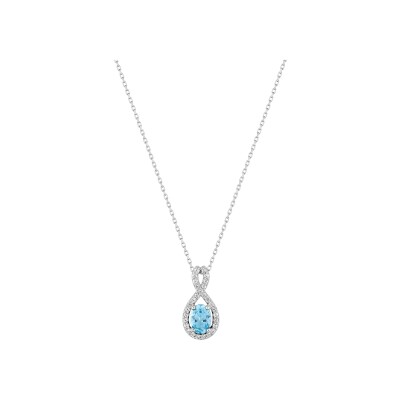 Collier en or blanc, topaze bleue et oxyde de zirconium