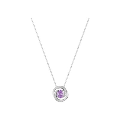 Collier en or blanc, améthyste et oxyde de zirconium