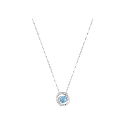 Collier en or blanc, topaze bleue et oxyde de zirconium
