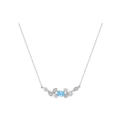 Collier en or blanc, topaze bleue et oxyde de zirconium