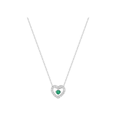 Collier en or blanc, émeraude et oxyde de zirconium