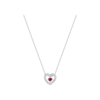 Collier en or blanc, rubis et oxyde de zirconium