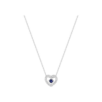 Collier en or blanc, saphir et oxyde de zirconium, taille 42cm