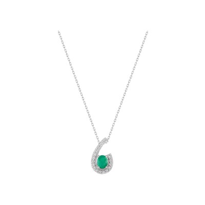 Pendentif en or blanc, émeraude et oxyde de zirconium