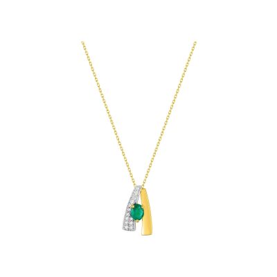 Pendentif en or jaune, émeraude et oxyde de zirconium