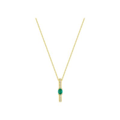 Pendentif en or jaune, émeraude et oxyde de zirconium, taille 42cm