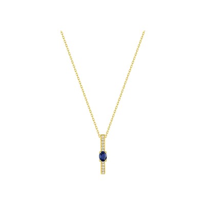 Collier en or jaune, saphir et oxyde de zirconium, taille 42cm