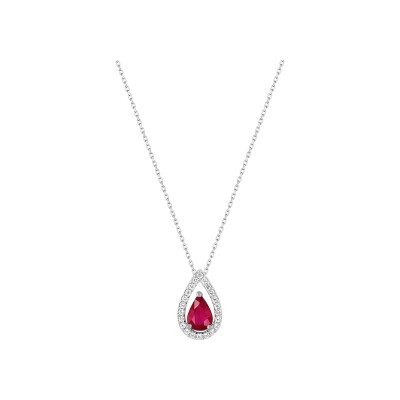 Collier en or blanc, rubis et oxyde de zirconium