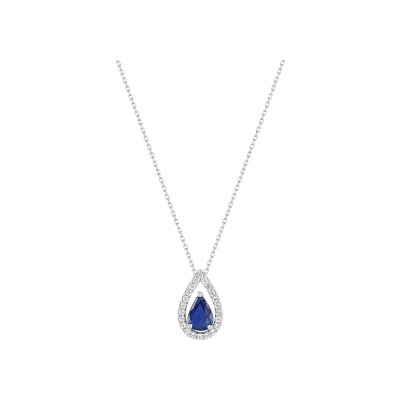 Collier en or blanc, saphir et oxyde de zirconium