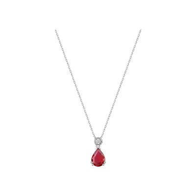 Collier en or blanc, rubis et diamant 0.01ct