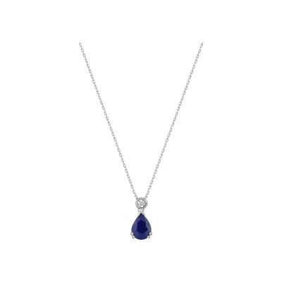 Collier en or blanc, saphir et diamant 0.01ct