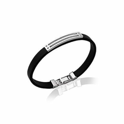 Bracelet en acier et cuir, longueur de 21cm