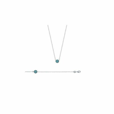 Collier en argent rhodié et pierre synthétique, 45cm