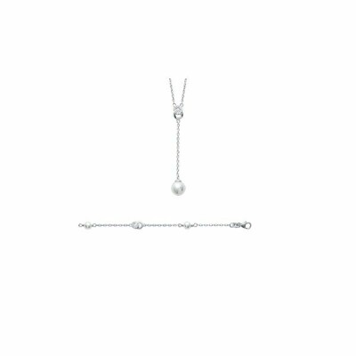 Bracelet en argent rhodié, oxydes de zirconium et perle d'imitation, 18cm