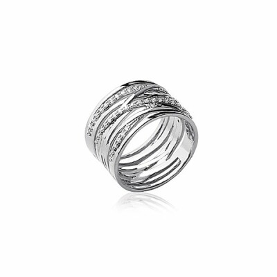 Bague en argent rhodié et oxydes de zirconium