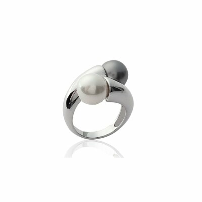 Bague en argent rhodié et perles d'imitation