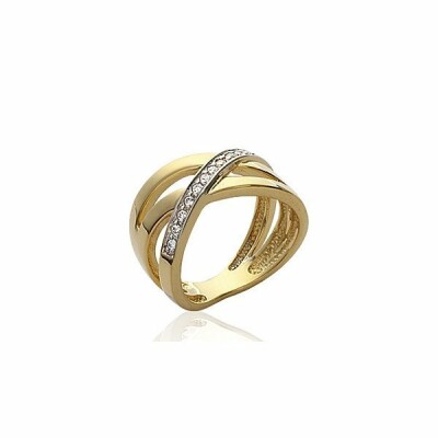Bague en plaqué or et oxydes de zirconium