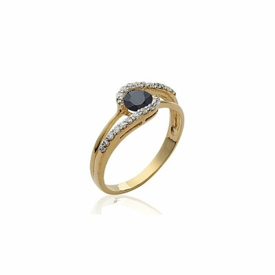 Bague en plaqué or, oxydes de zirconium et pierre véritable