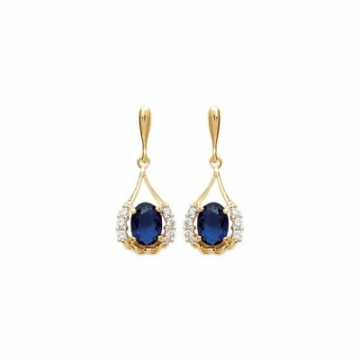 Boucles d'oreilles en plaqué or, oxydes de zirconium et pierre synthétique