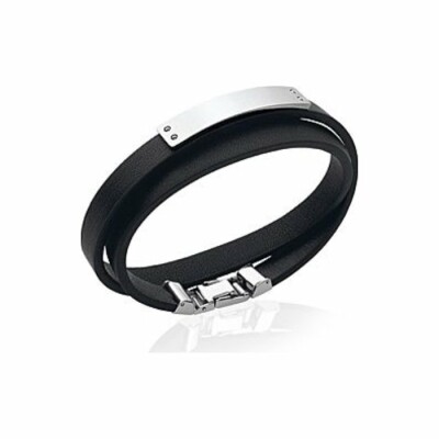 Bracelet en acier et cuir, longueur de 21cm