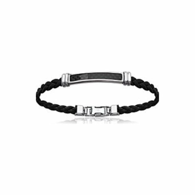 Bracelet en acier et cuir, longueur de 66cm
