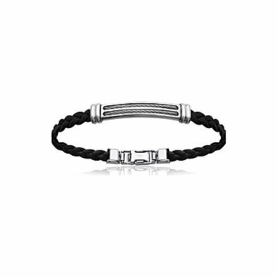 Bracelet en acier et cuir, longueur de 66cm