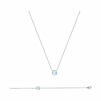 Collier en argent rhodié et pierre synthétique, 45cm