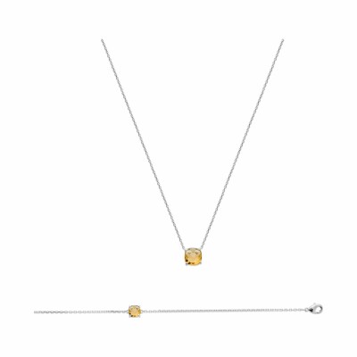 Collier en argent rhodié, oxydes de zirconium et pierre synthétique, 45cm