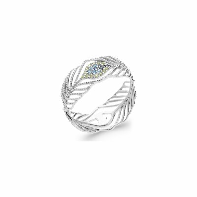 Bague en argent rhodié, oxydes de zirconium et pierre synthétique