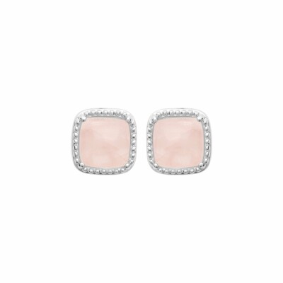 Boucles d'oreilles en argent rhodié et quartz rose