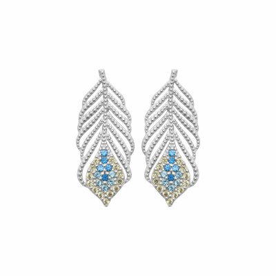 Boucles d'oreilles en argent rhodié, oxydes de zirconium et pierre synthétique