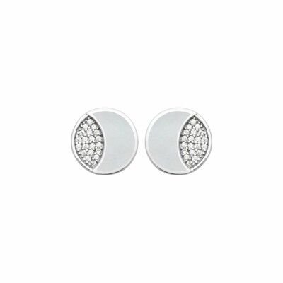 Boucles d'oreilles en argent rhodié, nacre et oxydes de zirconium