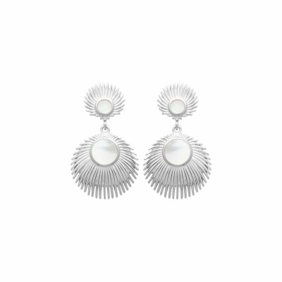 Boucles d'oreilles en argent rhodié et nacre