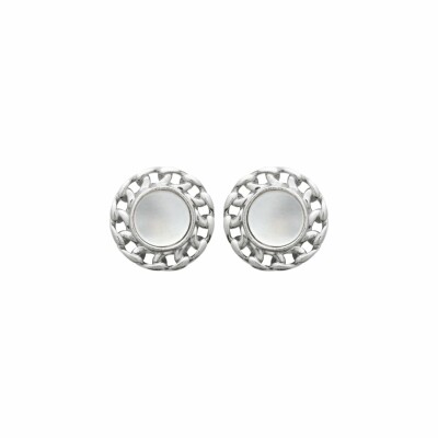 Boucles d'oreilles en argent rhodié et nacre