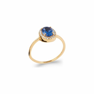 Bague en plaqué or, oxydes de zirconium et pierre synthétique