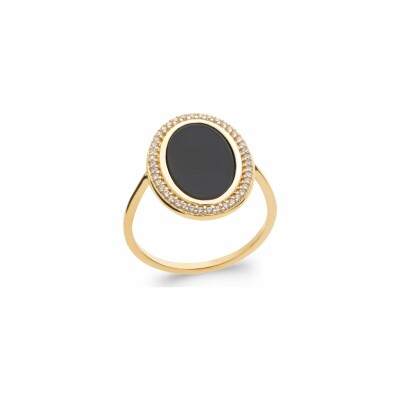 Bague en plaqué or, oxydes de zirconium et pierre véritable