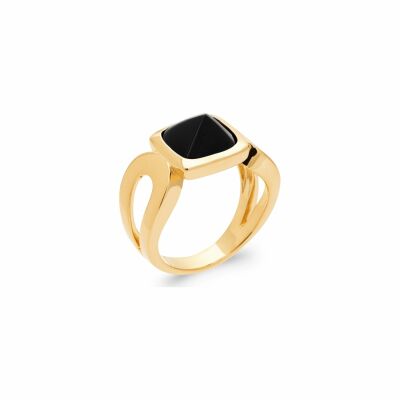 Bague en plaqué or et agate noire
