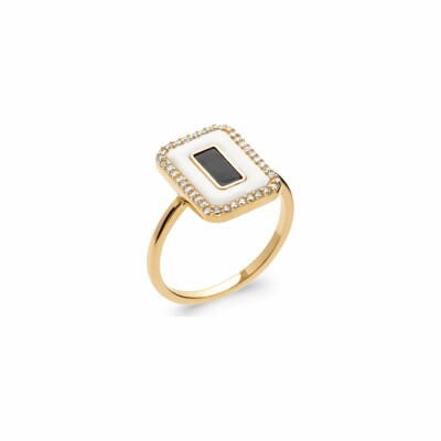 Bague en plaqué or, oxydes de zirconium et pierre véritable