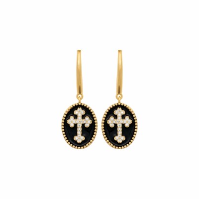 Boucles d'oreilles en plaqué or, émail et oxydes de zirconium