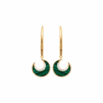 Boucles d'oreilles en plaqué or, oxydes de zirconium et pierre synthétique