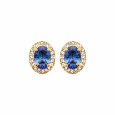 Boucles d'oreilles en plaqué or, oxydes de zirconium et pierre synthétique