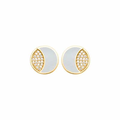 Boucles d'oreilles en plaqué or, nacre et oxydes de zirconium