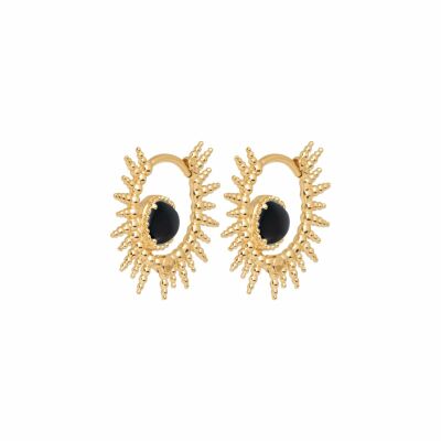 Boucles d'oreilles en plaqué or et agate noire