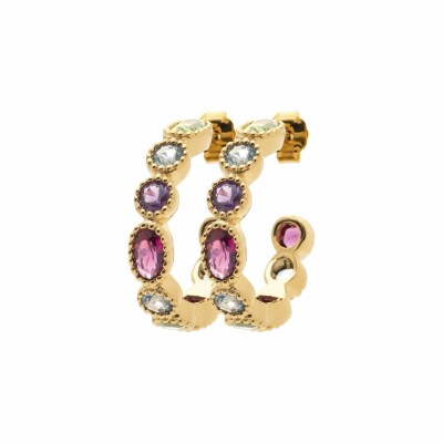 Boucles d'oreilles créoles en plaqué or et pierre synthétique