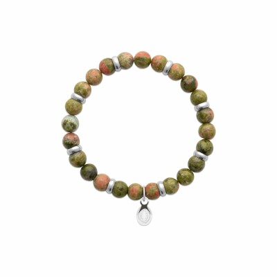 Bracelet en acier et unakite